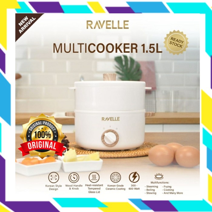 Ravelle Multicooker 1,5L Panci Steamer Kukusan Listrik Multifungsi