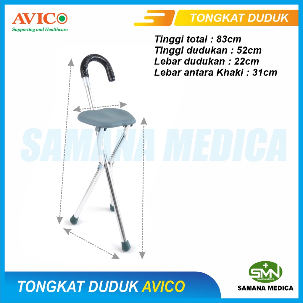 Tongkat Duduk Lipat Merk AVICO F-0055 Tongkat Kursi Lipat AVICO Ringan dan Kokoh