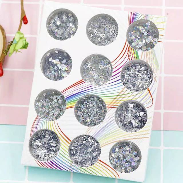 Glitter gliter sequin untuk nail art 1 box isi 12 pcs