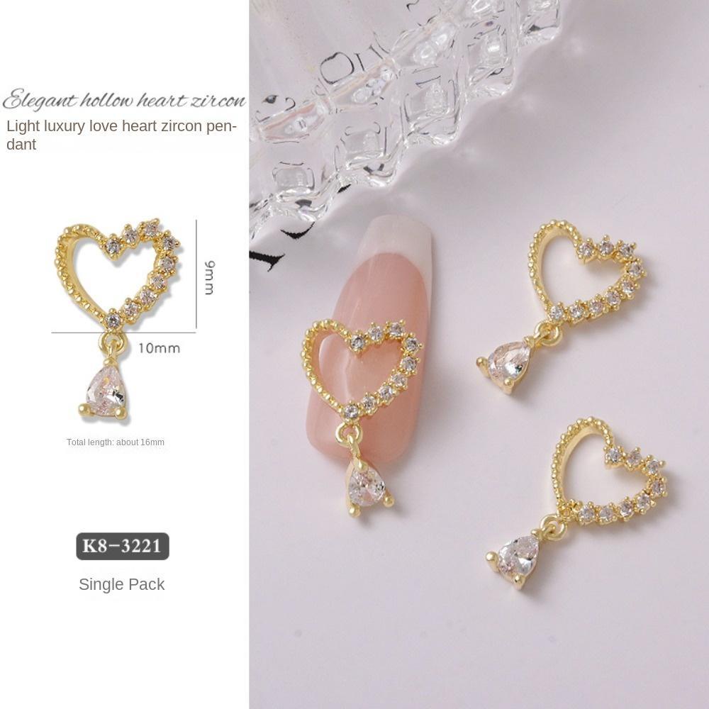 AUGUSTINA Agustina Jantung Dekorasi Kuku Fashion Zirkon Manicure Aksesoris Hiasan Kuku Jantung Liontin Nail Jewelry