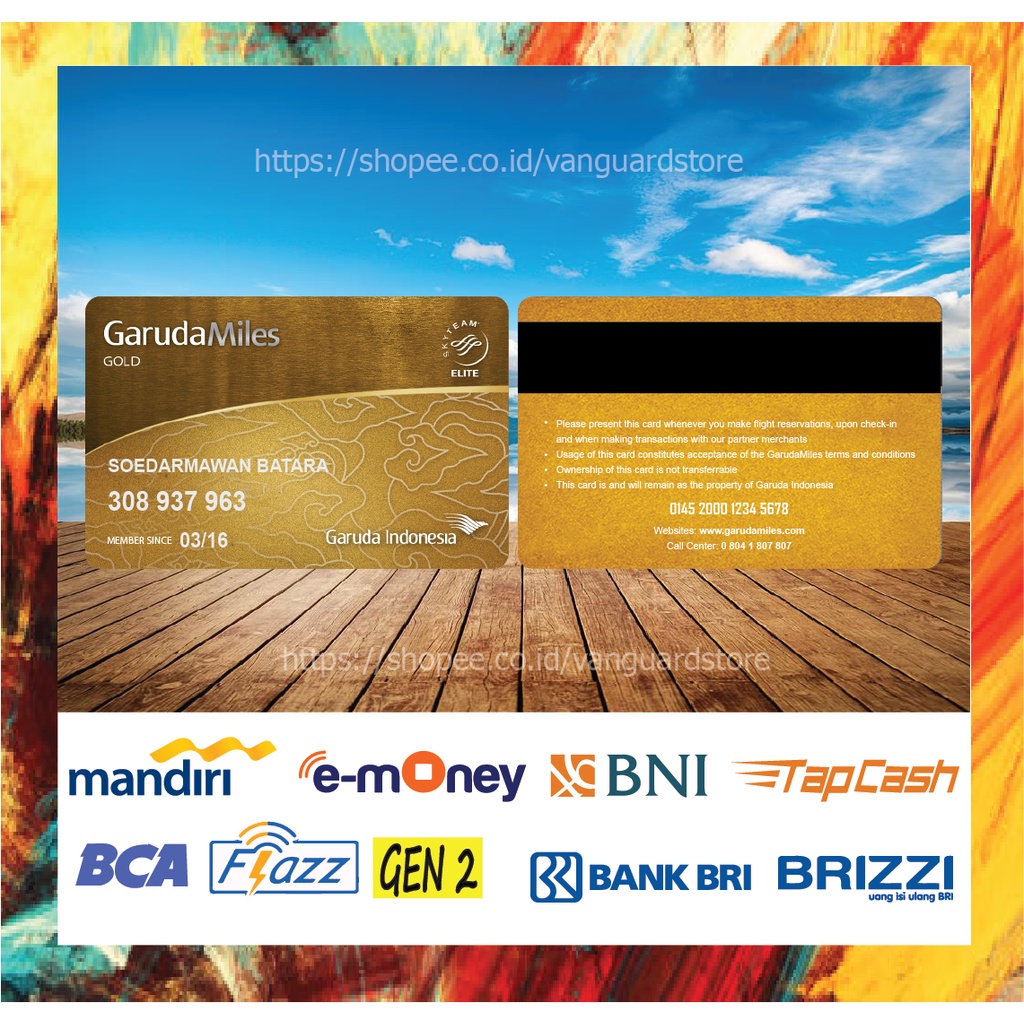 KARTU E MONEY E TOLL KARTU GARUDAMILES COKLAT DEBIT CREDIT EMONEY MANDIRI FLAZZ BCA BNI TAPCASH BRIZZI BRI - 2 SISI