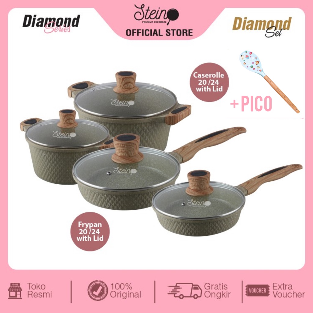 Panci Steincookware Paket Diamond Set Stein Diamond Series Granite Pan Caserole Frypan Lid Stein Cookware Fry Pan