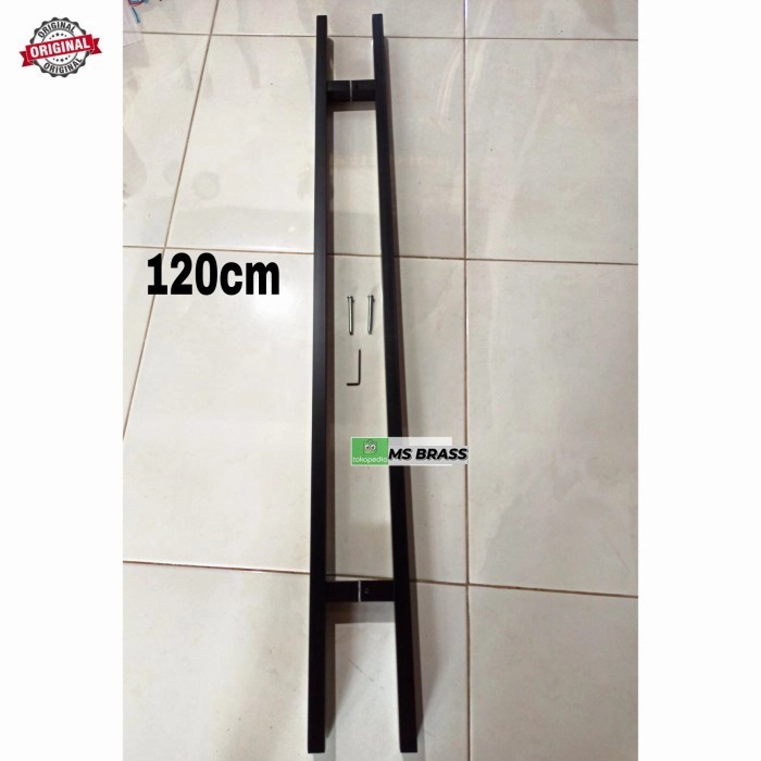 handle pintu gagang pintu kaca stainlis baut tembus kotak 120cm hitam