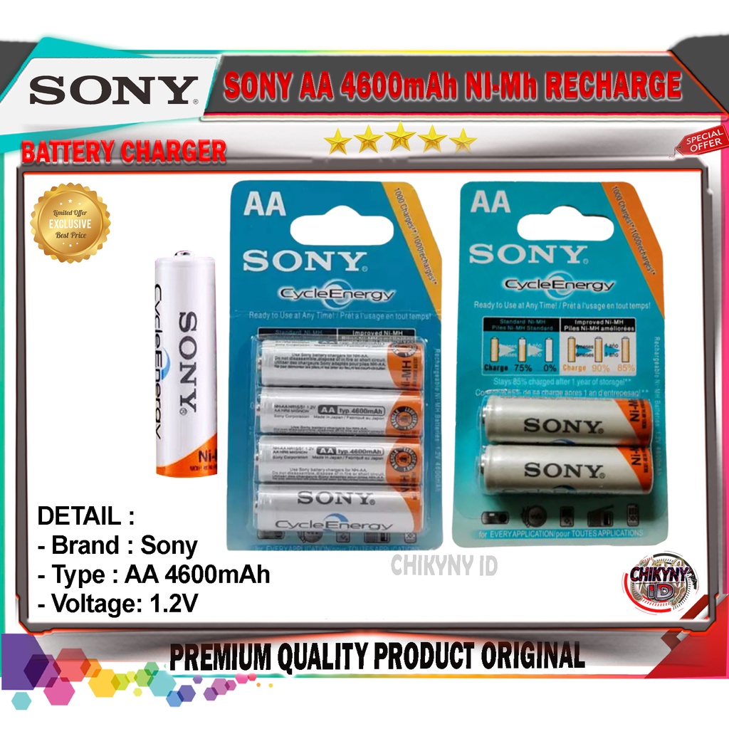 BATTERY SONY AA 4600MAH Ni-Mh RECHARGEABLE BATRE A2