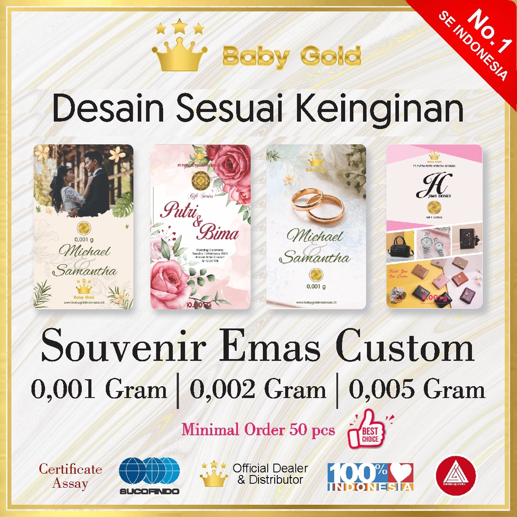 Souvenir Emas Custom Baby gold Nano Gold Mini gold Emas Mini Murah 24 karat 0,001 / 0,002 / 0,005 Gram