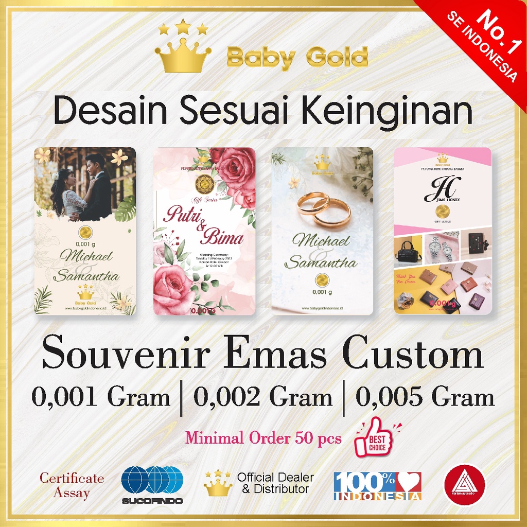 Souvenir Emas Custom Baby gold Nano Gold Mini gold Emas Mini 24 karat 0,001 / 0,002 / 0,005 Gram