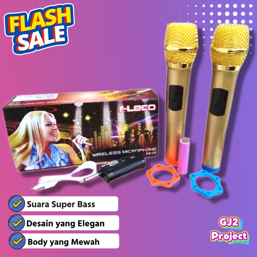 Jual Fleco Mic Karaoke Bluetooth M12 Isi 2 Body Besi Gold Microphone