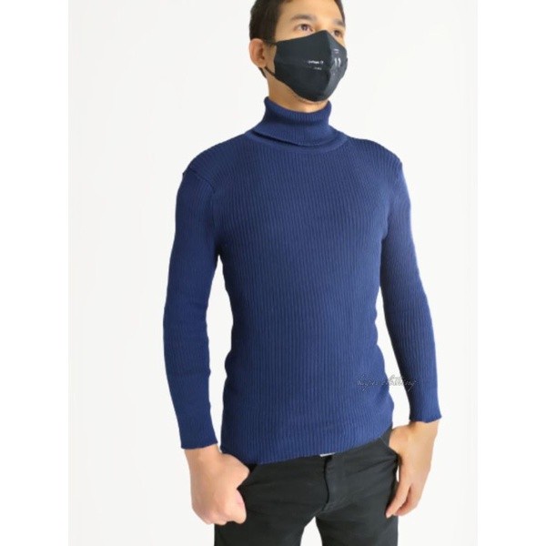 Branded Ti - Kaos Turtle Neck Pria Size Standar Bahan Rajut Adem Dalaman Jas T
