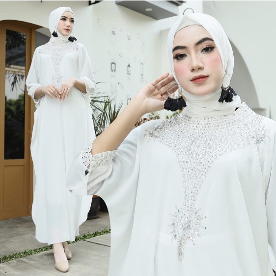 kaftan putih elegan lebaran remaja terbaru 2023 - Kaftan Citra gamis kaftan terbaru 2023 Pakaian Mus