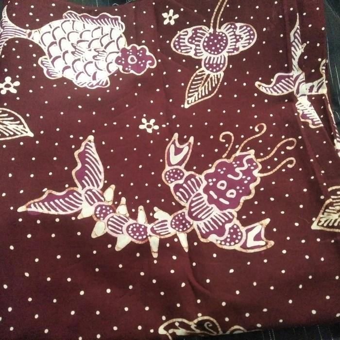 Bahan Kain Full Tulis Premium Motif Ikan Dan Udang Warna Merah Maroon Ready Stok