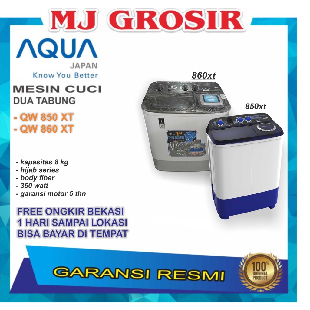 MESIN CUCI AQUA JAPAN QW 860 XT 8KG 2 TABUNG 850 XT HIJAB SERIES