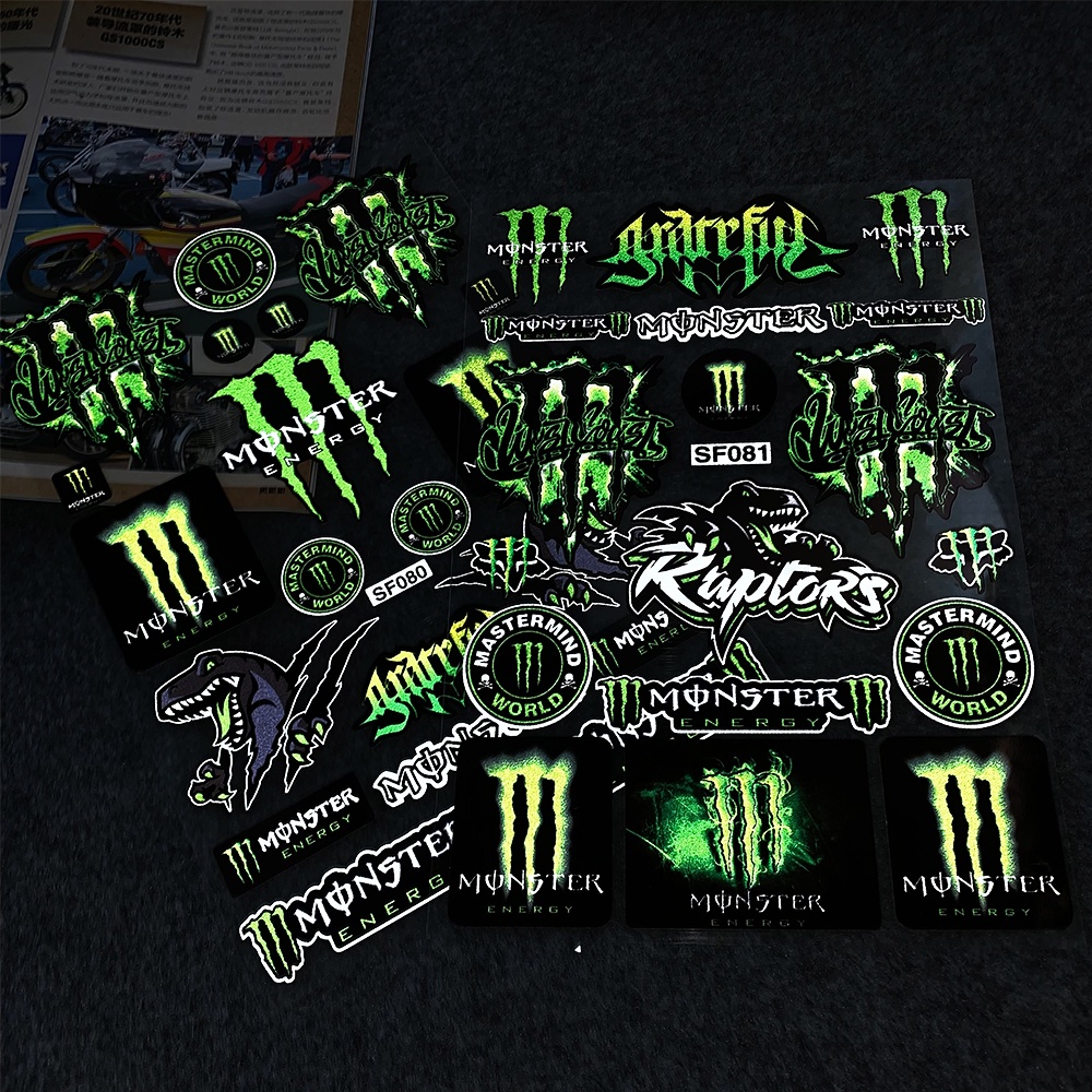 Monster Energy Stiker Anime Helm Decal Rock Star Glossy Film Anti Air PVC Hias Aksesoris Motor Untuk HONDA YAMAHA KAWASAKI DUCATI