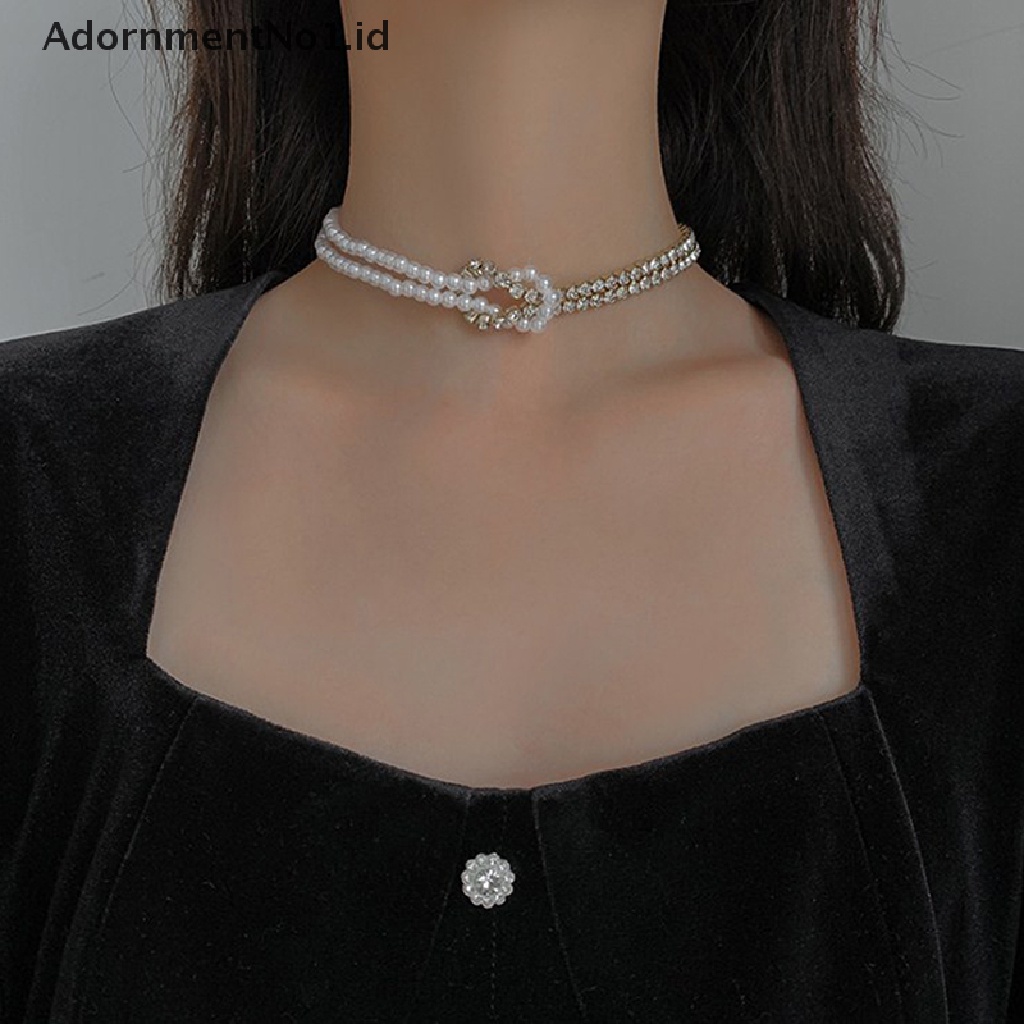 [AdornmentNo1] Kalung Choker Kristal Mutiara Gaya Korea Untuk Wanita Rantai Pendek Berlian Imitasi Kalung Pernyataan Perhiasan Pesta Hadiah Yang Indah [ID]