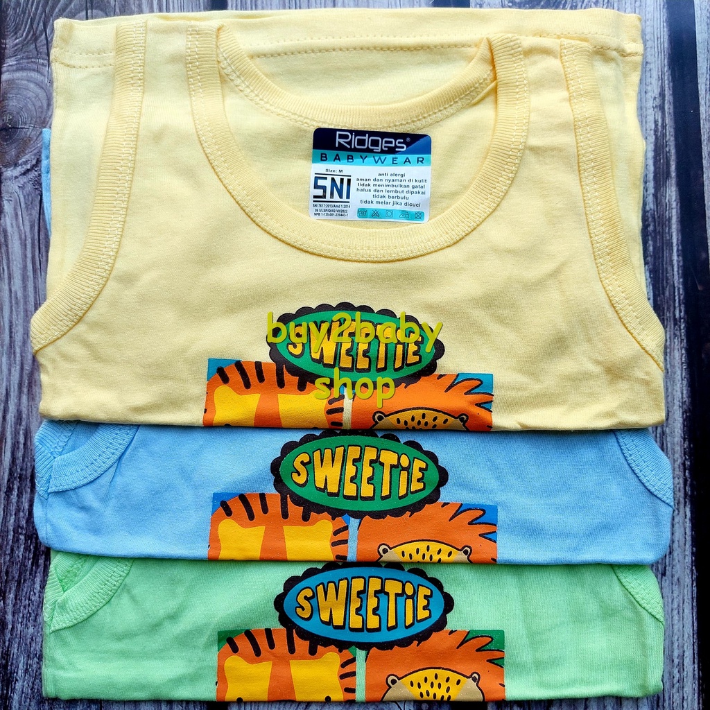 3 PCS Singlet anak bayi kaos lengan kutung Ridges warna motif sablon usia 0-2 Tahun 1-3 PCS