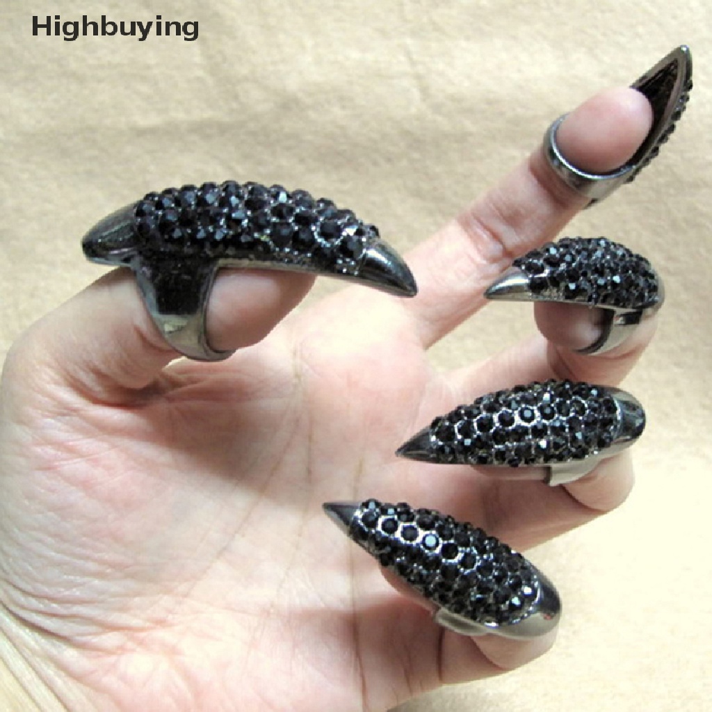 Hbid Kostum Halloween Cakar Cincin Kuku Palsu Gothic Punk Berlian Imitasi Nail Rings Glory