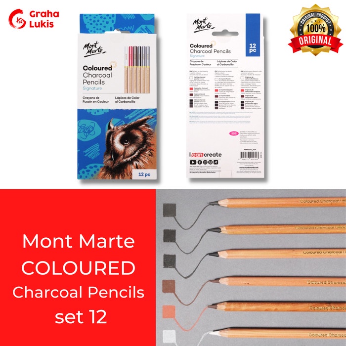 

Charcoal Mont Marte Coloured Charcoal Pencils Set 12 Mpn0042