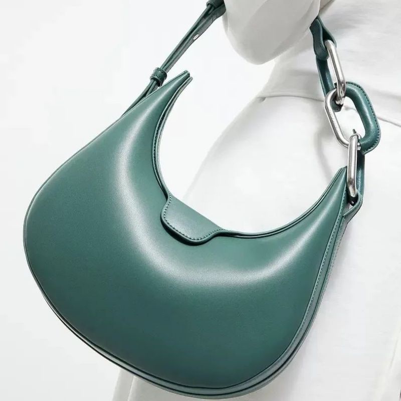 CK Kora Metallic-Accent Handle Moon Bag