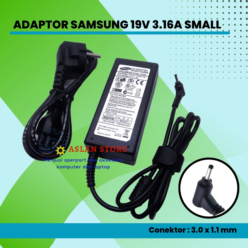 Adaptor Adapter Charger Carger Casan Laptop Samsung 19V 3.16A 3.0x1.1 mm Colokan Kecil Samsung Series 9 AD-4019SL Ultrabook For Samsung ATIV Book 5 NP540U4E Ultrabook, For Samsung ATIV Book 7 730U3E NP730U3E 13.3, For Samsung ATIV Book 7 NP740U3E