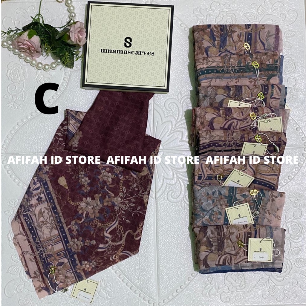 AFIFAH ID STORE Umama Scarves Jilbab Segiempat Motif Umama, Kerudung Voal Motif Digital Premium (Original)