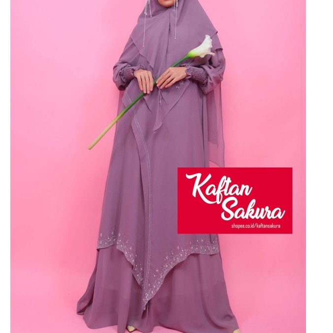 gamis khimar dengan payet super cantik premium busui bahan siffon kolekasi terbaru kaftan sakura