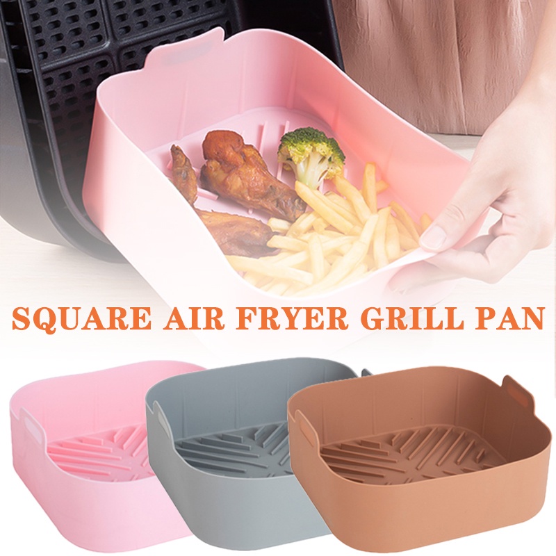 Heat Resisting Roasting Pan with Handle Easy Clean Premium Silicone Square Air Fryer Pot Tray Non-stick BBQ Pad Tahan Air Reusable Alas Keranjang Ayam Goreng Untuk Air Fryer