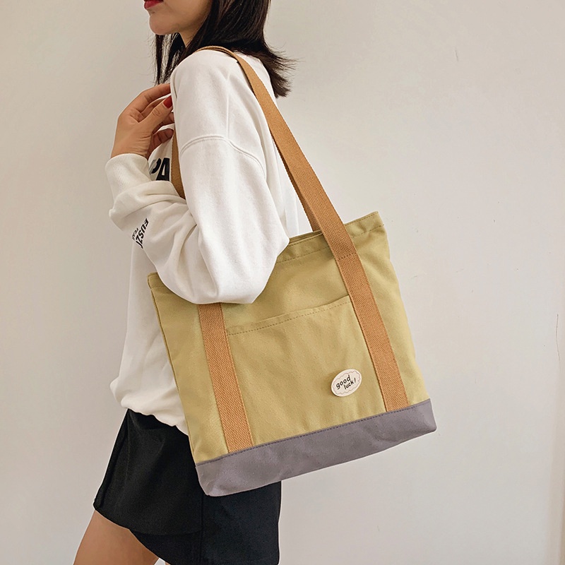 GOOD LUCK Tas Jinjing Wanita Tote Bag Canvas Kawai Cewek Korean Style By Chikoisme