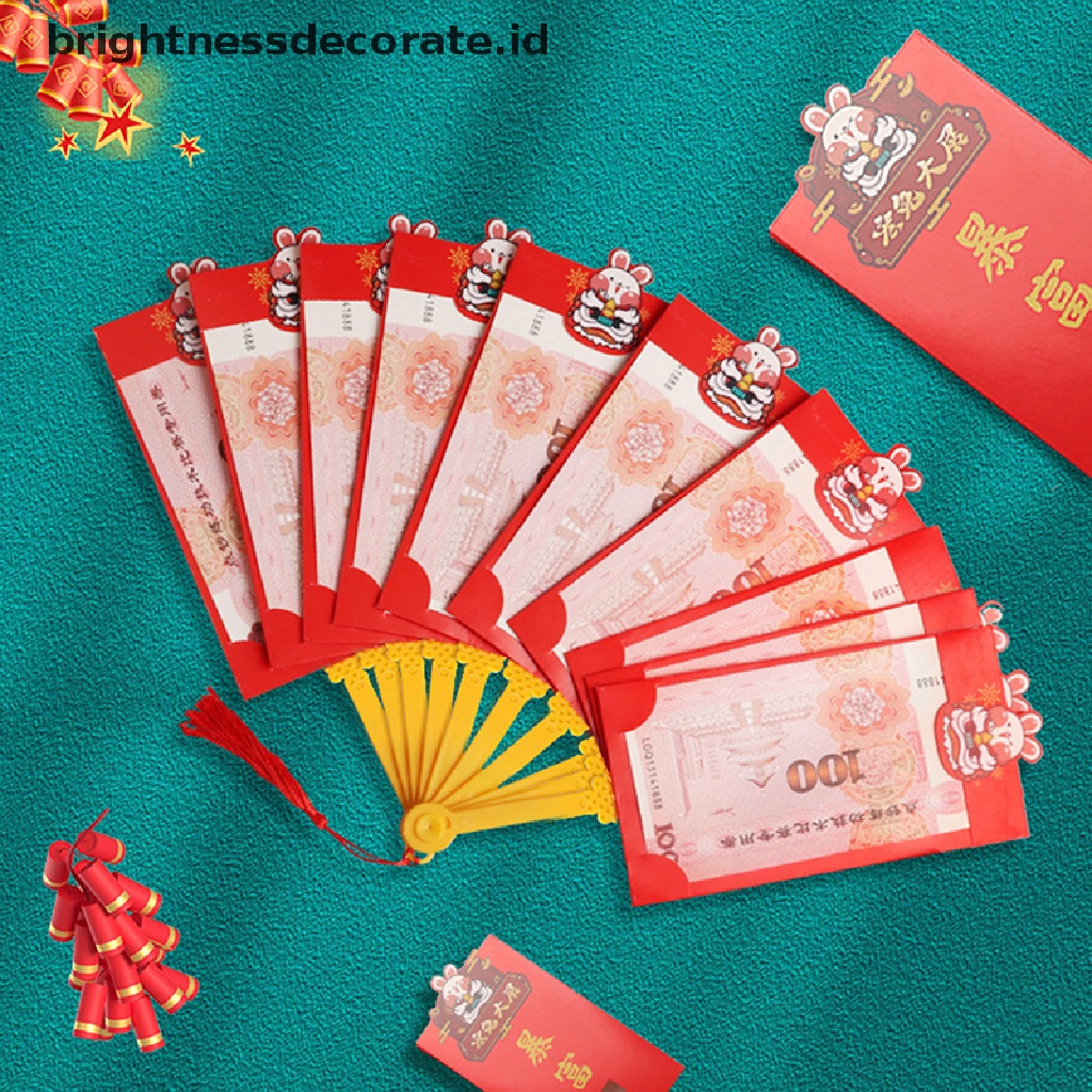 [Keladilan] 6per8 /10Slot Kartu Lipat Bentuk Kipas Amplop Merah2023Paket Imlek Kelinci Merah Untuk Uang Keberuntungan [ID]