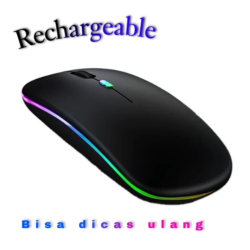 Mouse Lampu RGB wireless baterai tanam Mouse wireless 02.4G Silent Wireless 1200 DPI RGB LED Backlit Isi Ulang Mouse silent lampu RGB efek Mos mous wireles mos werles