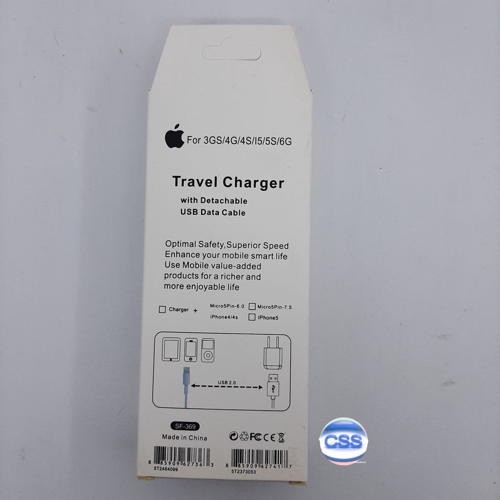 TRAVEL CHARGER WITH USB DATA CABLE FOR IPHONE 4 5 6 / CHARGER ADAPTOR DAN KABEL IPHONE