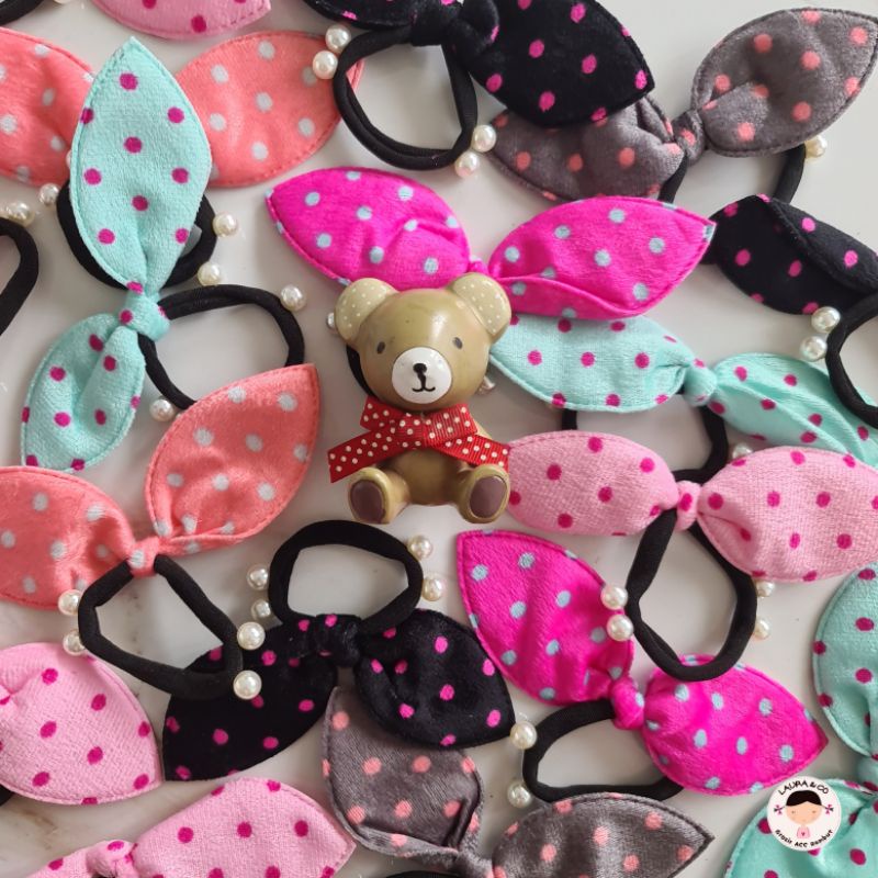 IKAT RAMBUT CHIBI 6PC MUTIARA BESAR POLKADOT GROSIR