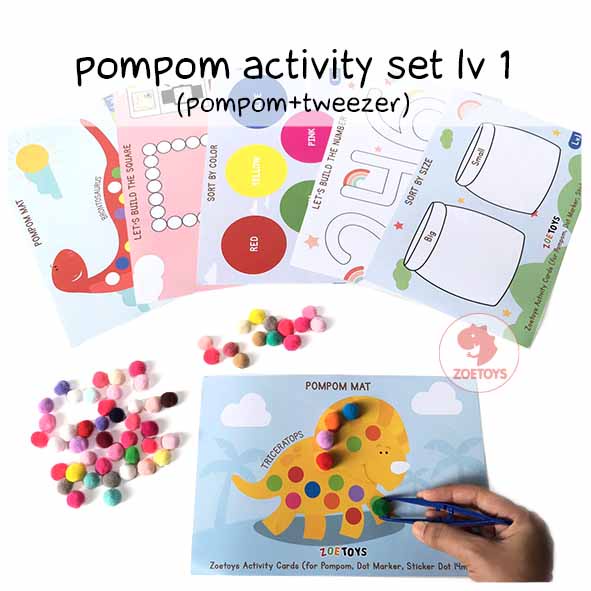 Zoetoys Paket Pompom Activity Worksheet Set | Kartu  Bermain Aktivitas Anak | Pom pom Cards for Kids | Paket Edukasi Belajar Anak