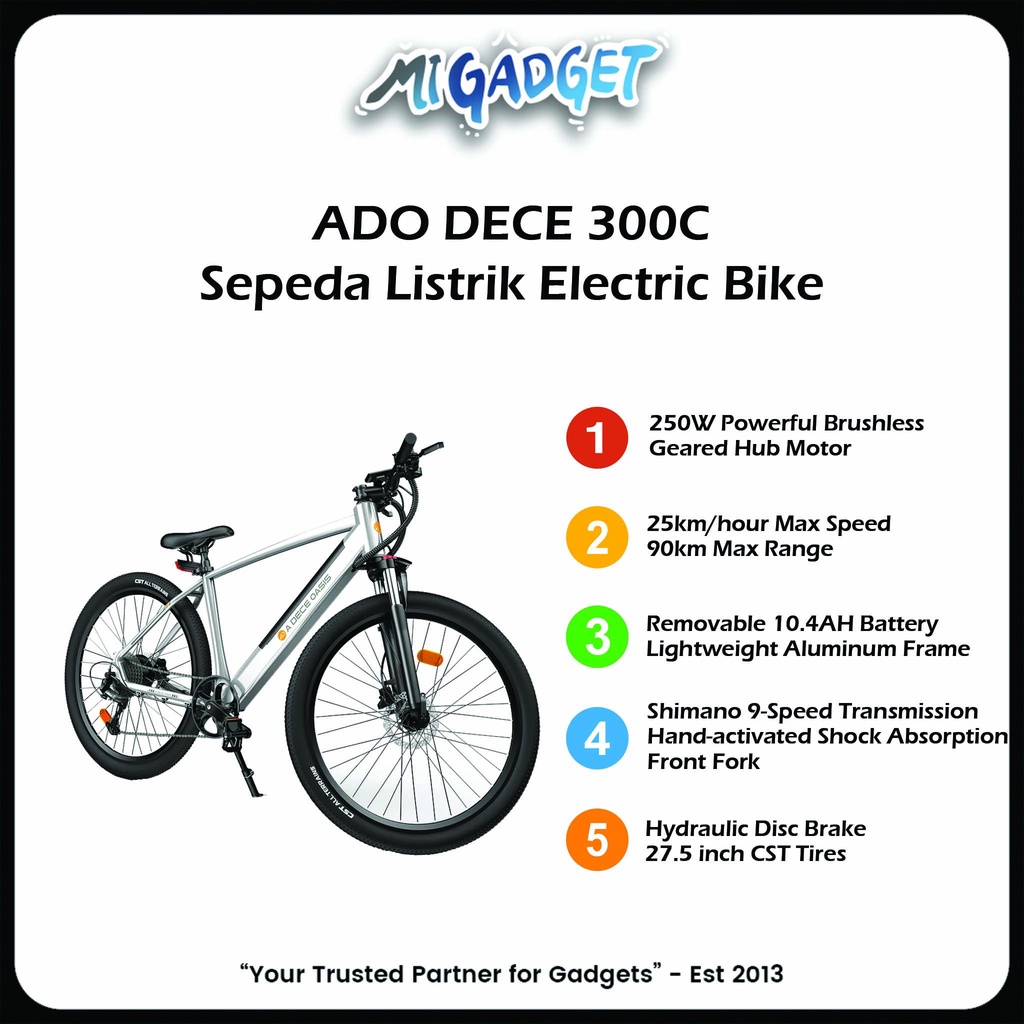 Sepeda Listrik ADO DECE 300C E Bike Electric Bike Shimano 9 Speed