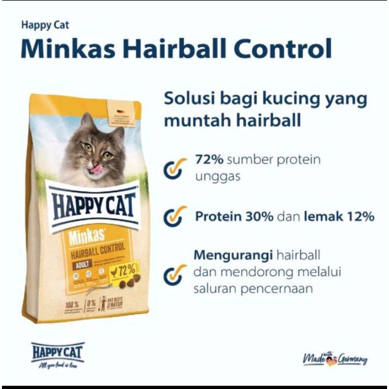 Makanan kucing Happy Cat Minkas Hairball Control Adult 10kg (Go-jek only) makan kucing dewasa happy cat minkas hairball poultry