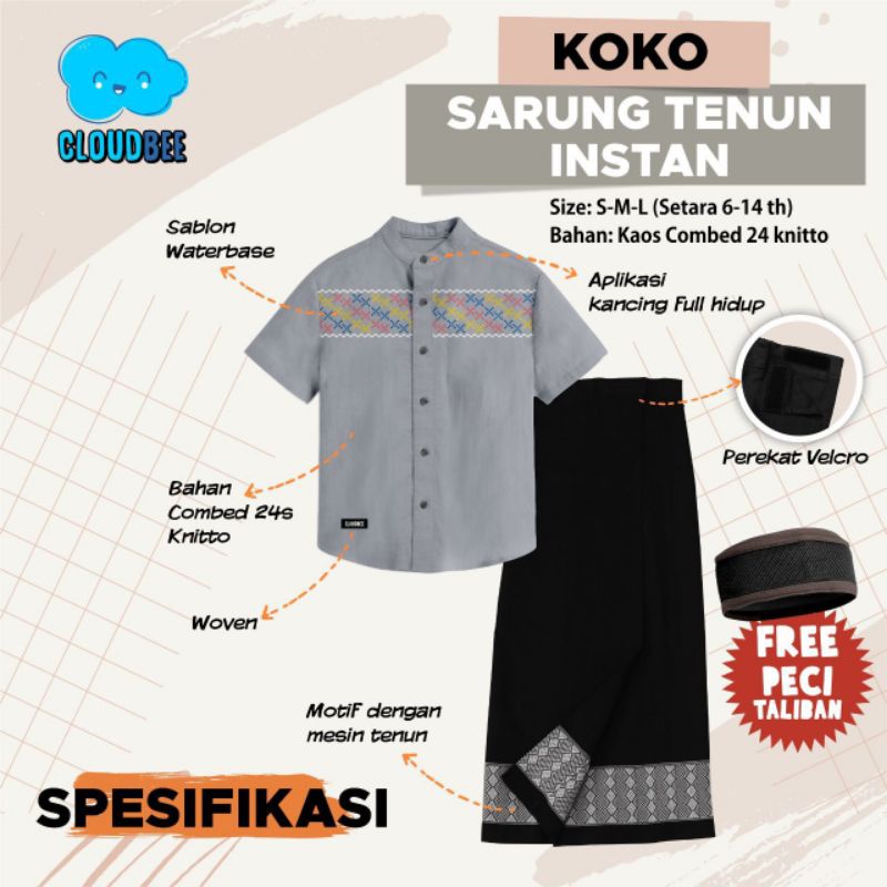 KOKO SARUNG TENUN INSTAN CLOUDBEE size 6-14 T/ SARKOCI KEMKO CLOUD BEE