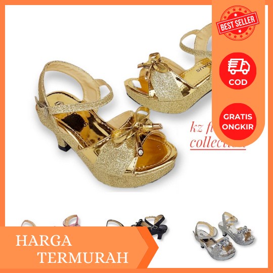 Sendal Anak Perempuan Sendal Princes Hils Kondangan Sandal Jinjit Hak Kaca Sandal Kaca Heels Anak Pe