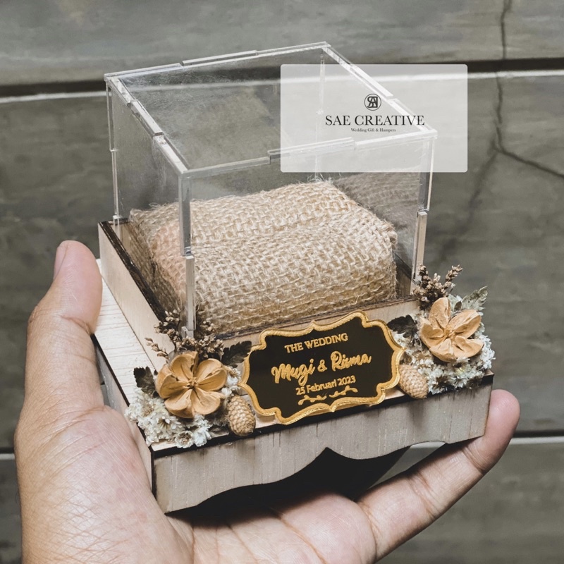 (READY STOCK) kotak cincin / Box Cincin Rustic / Ring Box / Kotak Perhiasan Rustic Kayu + Custom Nama