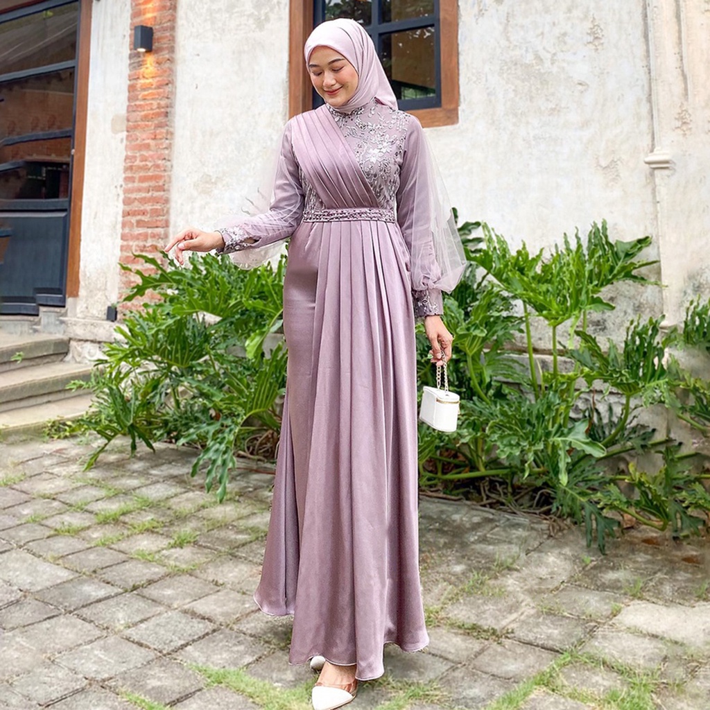 SOLO BATIK - Gamis Wanita Premium Adeeva Gamis Brokat Tulle Mix Satin Premium Gamis Lebaran Syari Dan Lamaran Terbaru Dress Kondangan Modern