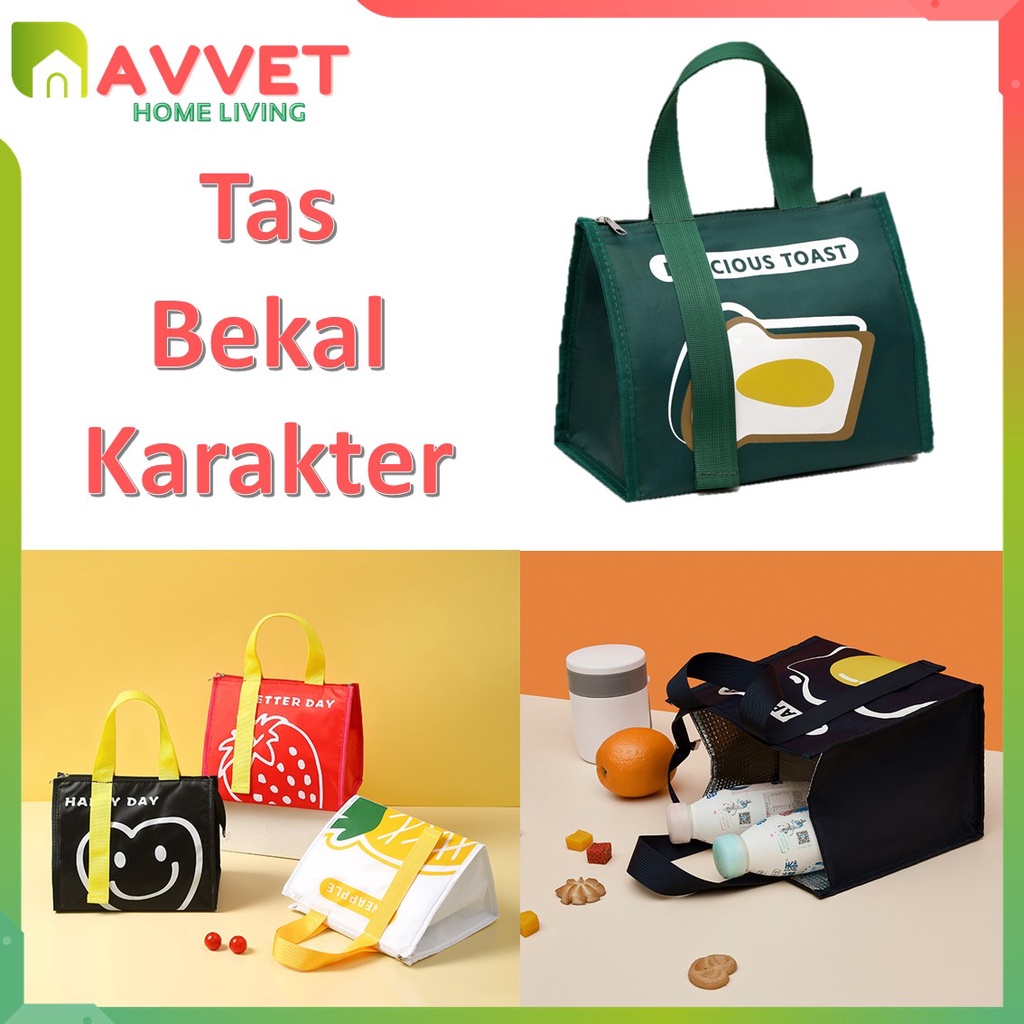 AVVET Tas Bekal Karakter Lunch Bag Cooler Makanan Tahan Panas Portable Lunch Box New Anti Air Murah Import