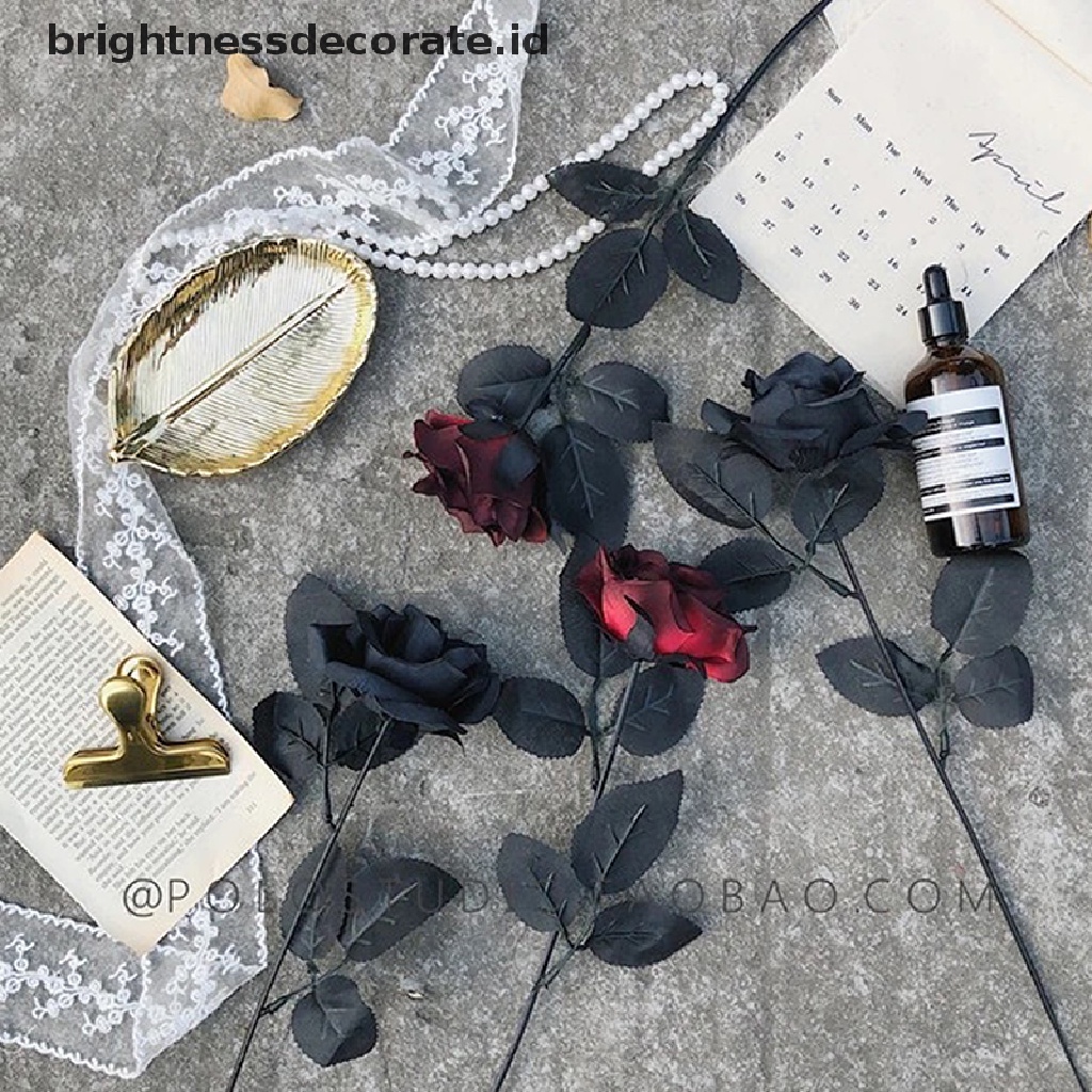 [Birth] Gothic Black Rose Bunga Buatan Bunga Simulasi Valene Roses Flowers [ID]