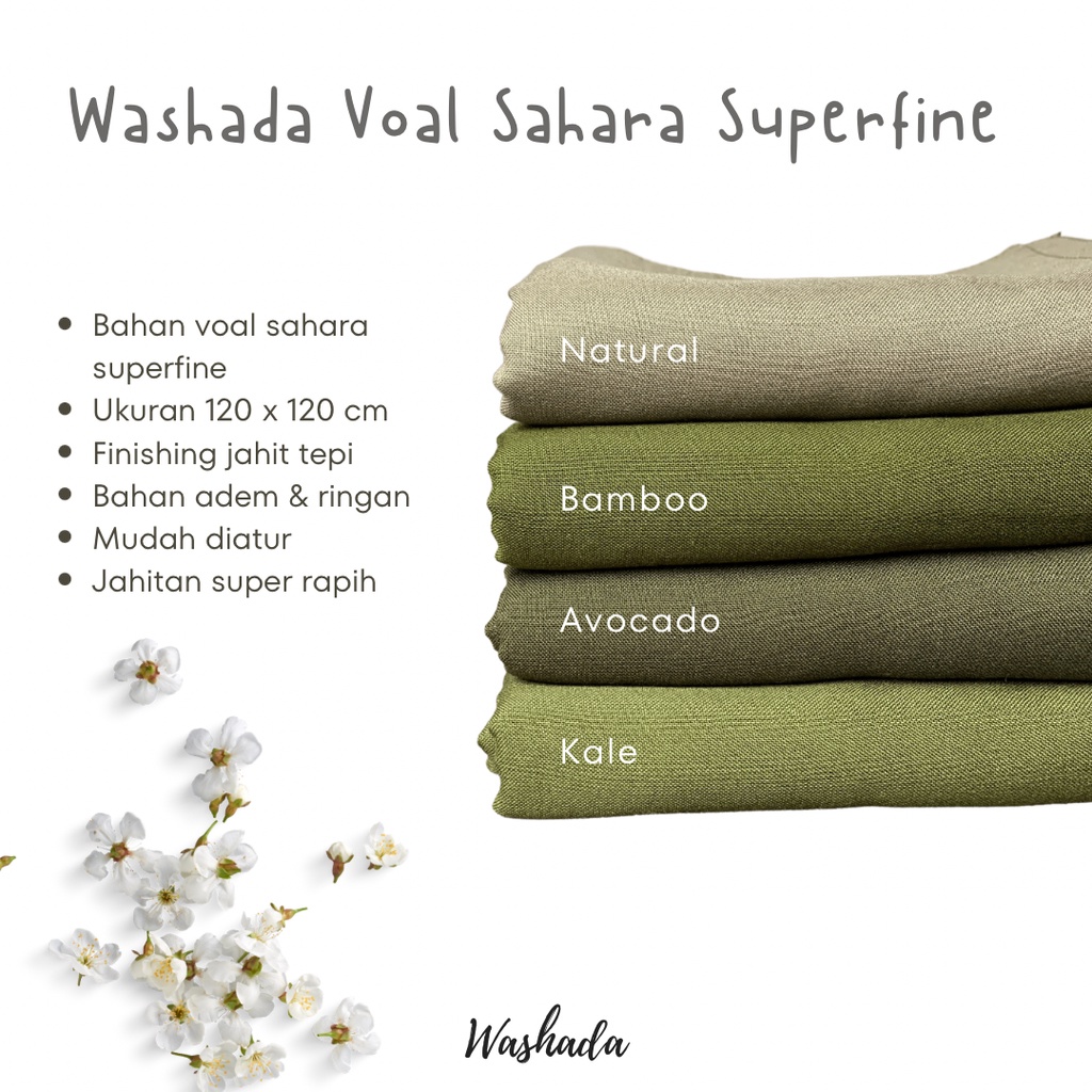 Washada Hijab Segi Empat Polos Voal Sahara Superfine Premium Jahit Tepi 120 x 120 cm / Hijab Kekinia