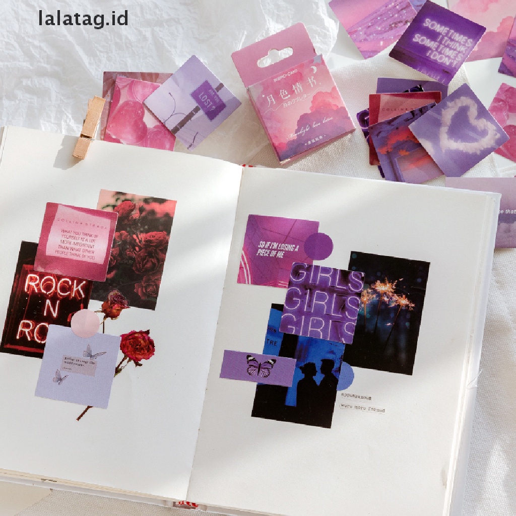 [lalatag] 46pcs Pink Ungu Love Sticky Diary Stiker Aesthetic Bahan Scrapbook Sticker [ID]