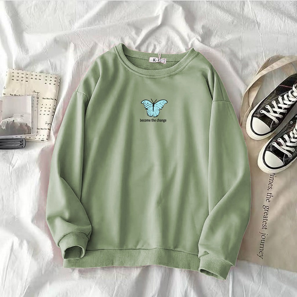 Crewneck Sweatshirt Motif Kupu Kupu Gaya Casual L XL XXL