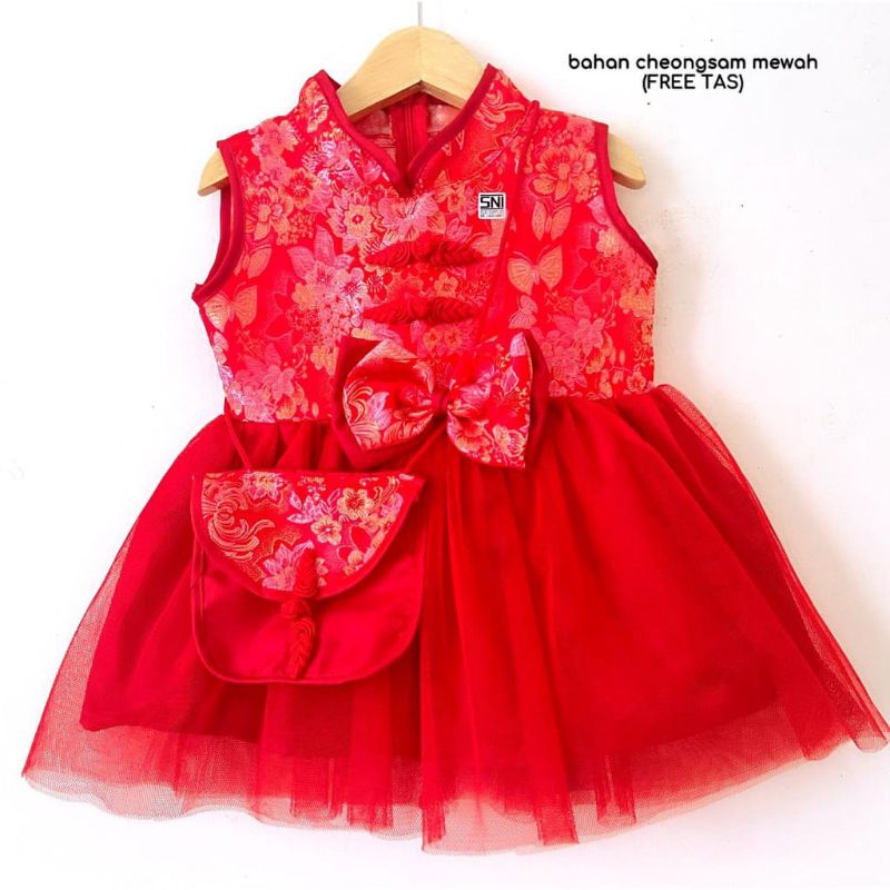 Dress cheongsam premium anak 0-3 tahun free tas bando / dress china anak / dress imlek anak / BAJU Qipao anak/ Baju Imlek anak perempuan Peacock/Merak