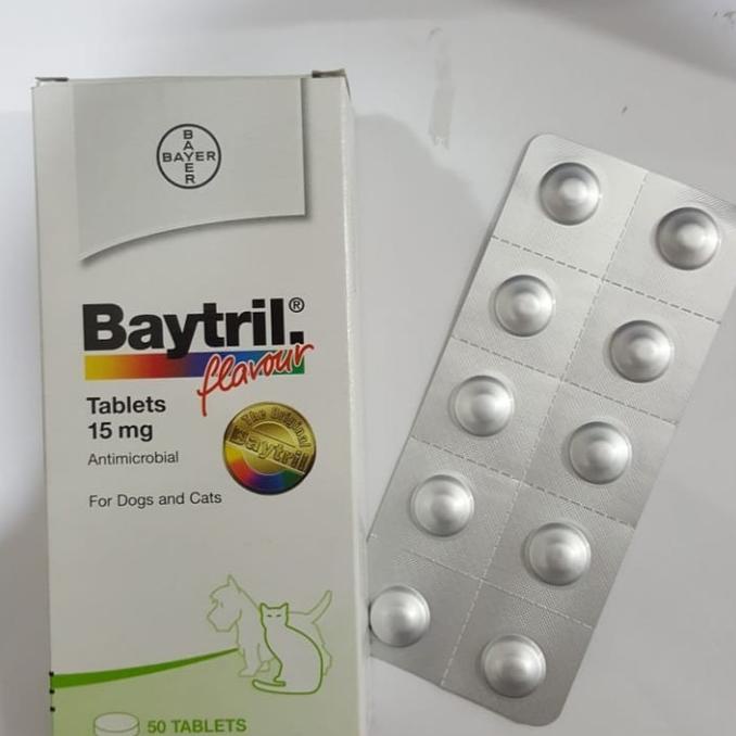 Baytril Flavour Tablet 15 mg - Antibiotik Anjing Kucing 10 tablet