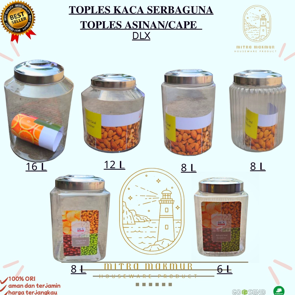 DLX GLASS - Toples Kaca / Toples Asinan 1-2-3 / Toples Kue 8-12-16 Liter FREE BUBBLE WRAP