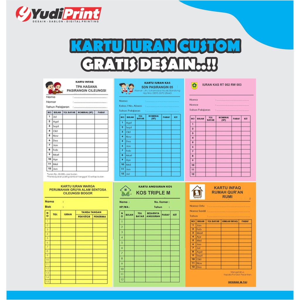 Kartu iuran RT / absensi / infaq ngaji murah
