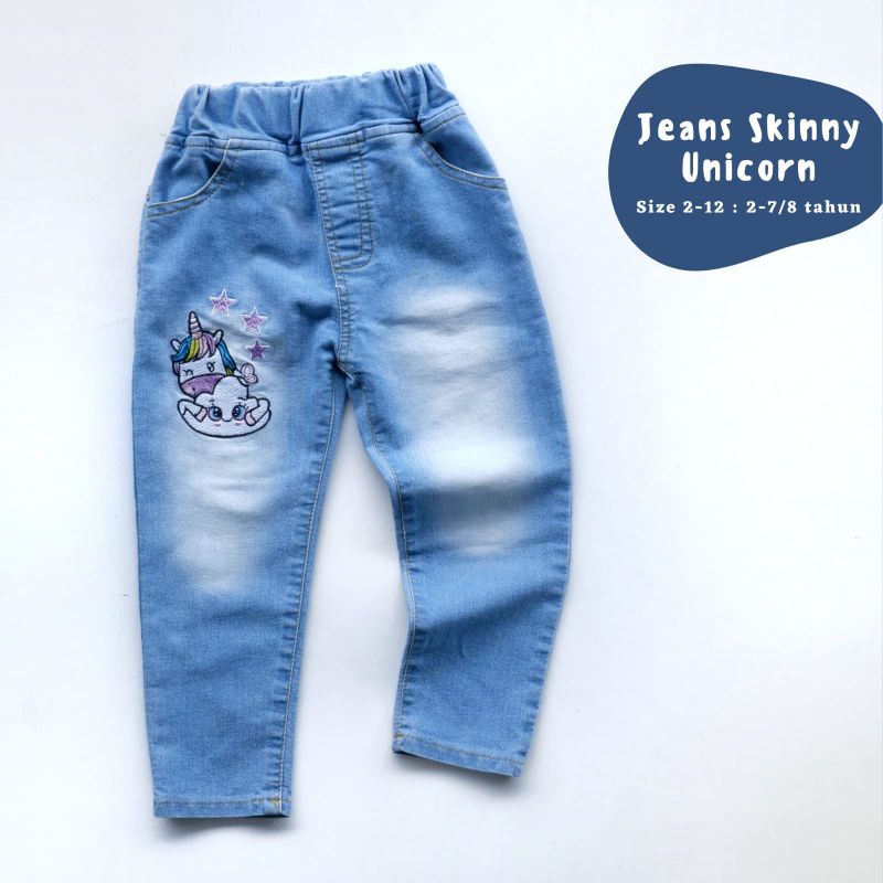 (2-7/8Tahun) Jeans Anak Perempuan Skinny Tebal Stretch Bordir