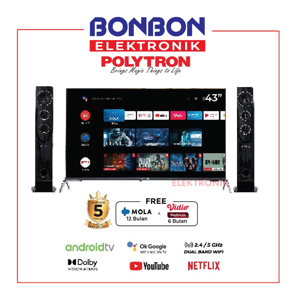 Polytron LED Smart TV 43 Inch PLD 43TAG9959 Android Tower Speaker