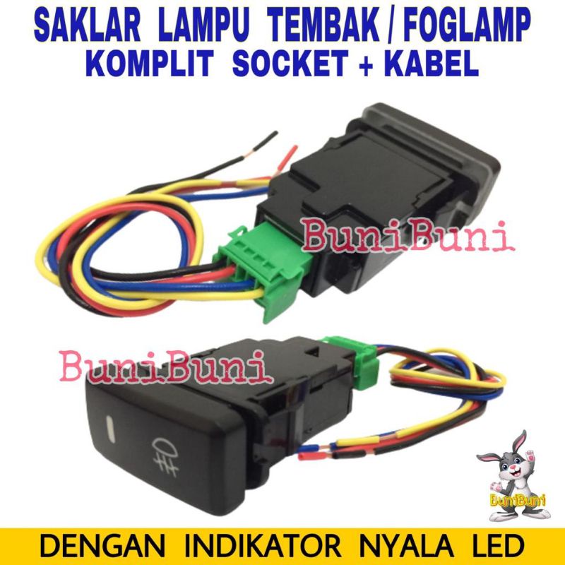 SAKLAR FOGLAMP / Switch Tombol Untuk Lampu Tembak Kabut Mobil Universal Komplit Socket Dan Kabel