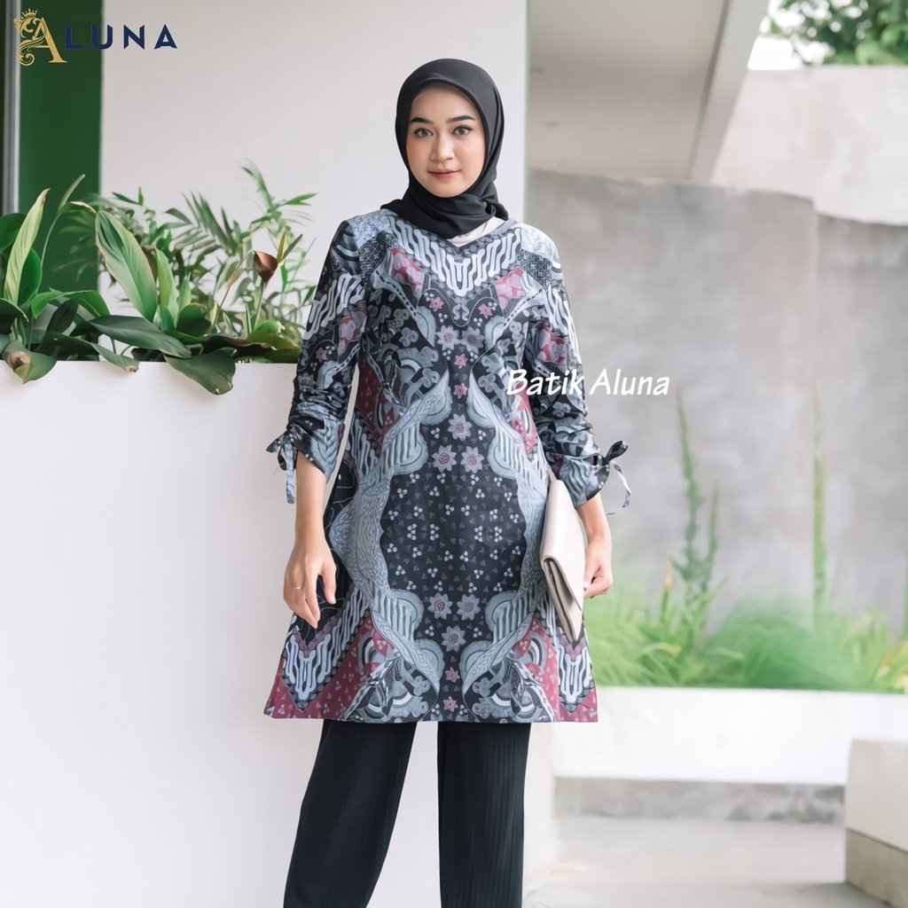 Batik Wanita Tunik Lengan Panjang Dewasa Terbaru Katun Lapis Trikot Premium Modern Batik Kerja Kantor Kondangan Size M L XL XXL 104